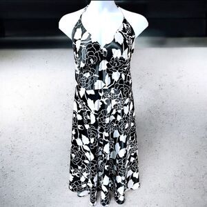 A. P. N. Y NEW Plus Size Sheer Floral Tie Neck Halter Tea Length Dress Size 20W